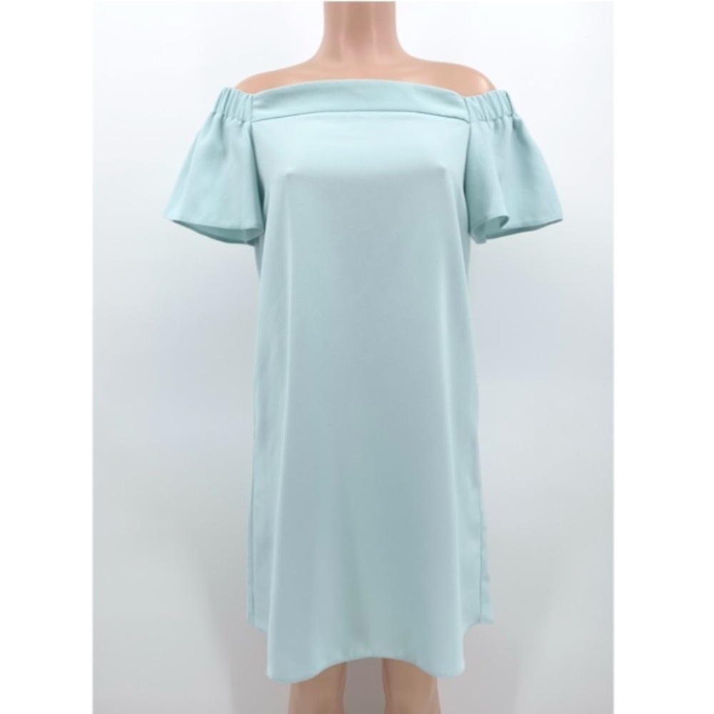 Topshop Mint Blue Off-The-Shoulder Shift Dress Size 8
